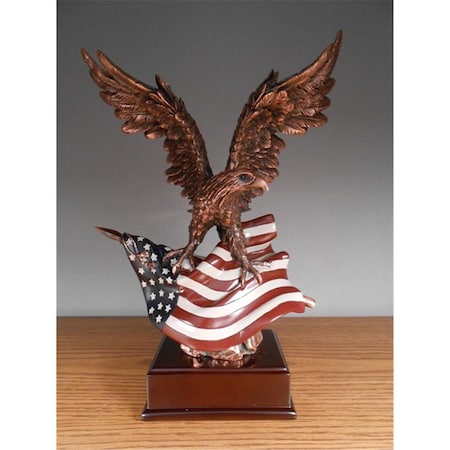 Dwellingdesigns F Eagle With Flag Bronze Plated Resin Sculpture - 9 x 6 x 13 in. DW2619767